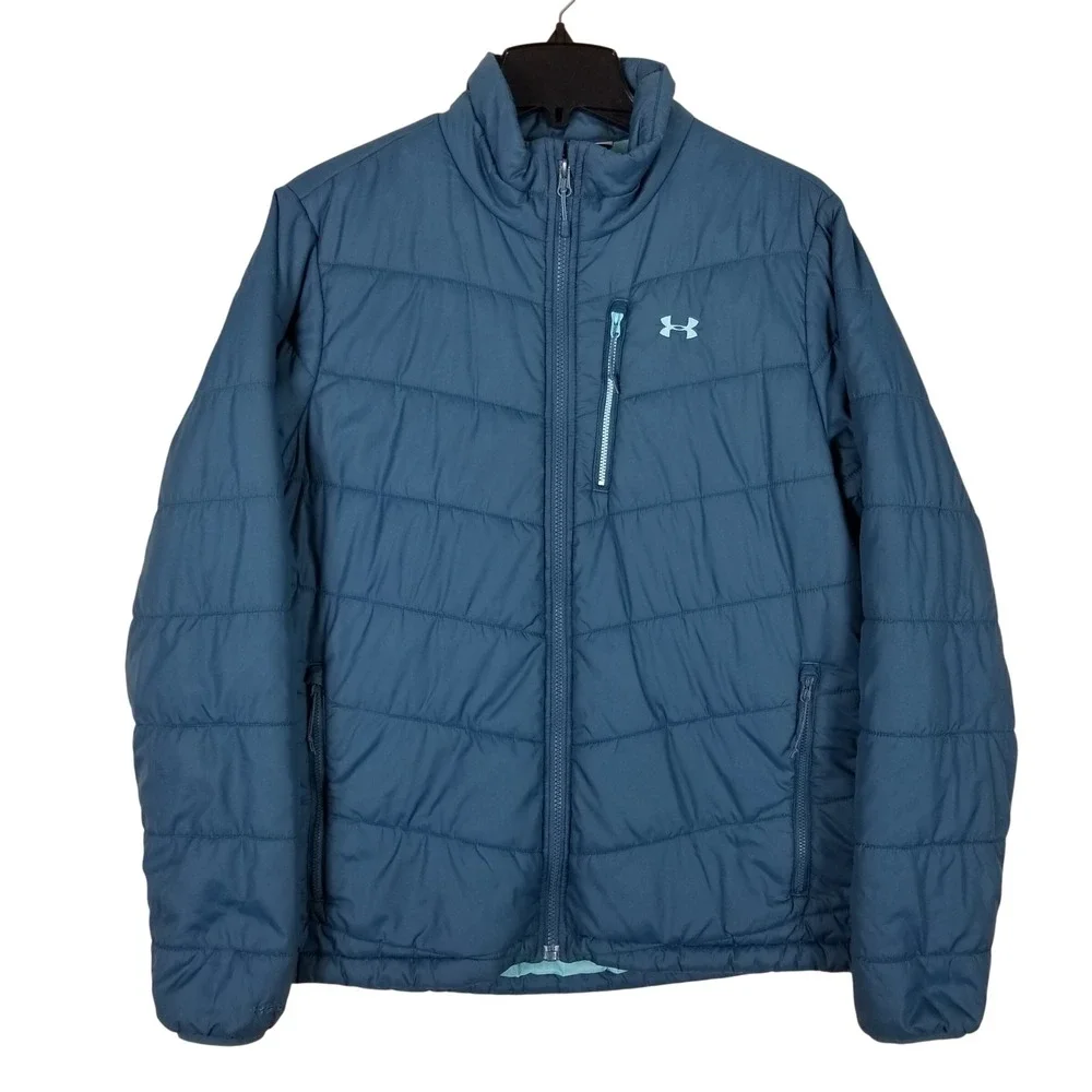 Under Armour Puffer Jacket Men XL Blue ColdGear Infrared Insulated Quilted Zip